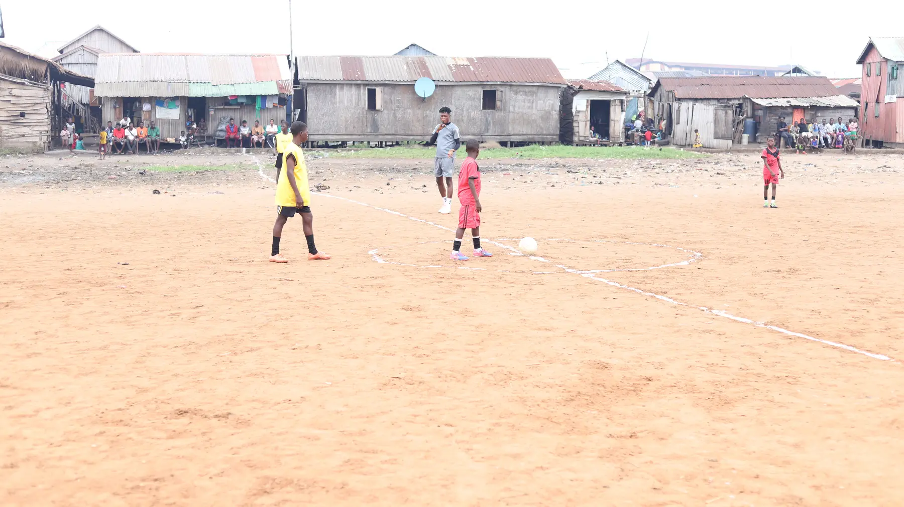 Young footballers training during Level Up Makoko